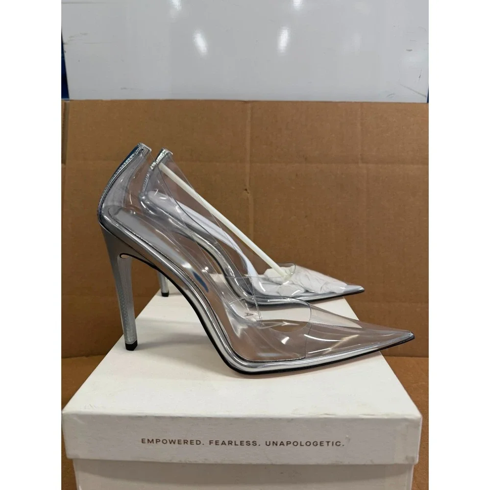 Good American Stiletto Heel Pointed Toe Clear Cinderella Pumps Size 11 US